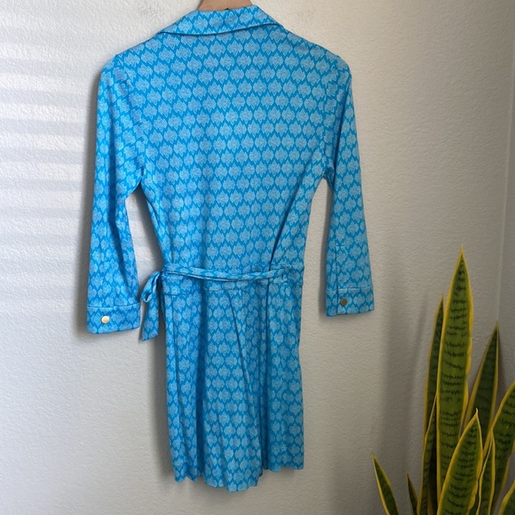 Diane Von Furstenberg Silk Wrap Tie Romper Shorts Celeste Kyoto Aztec Blue 6 - Picture 6 of 8